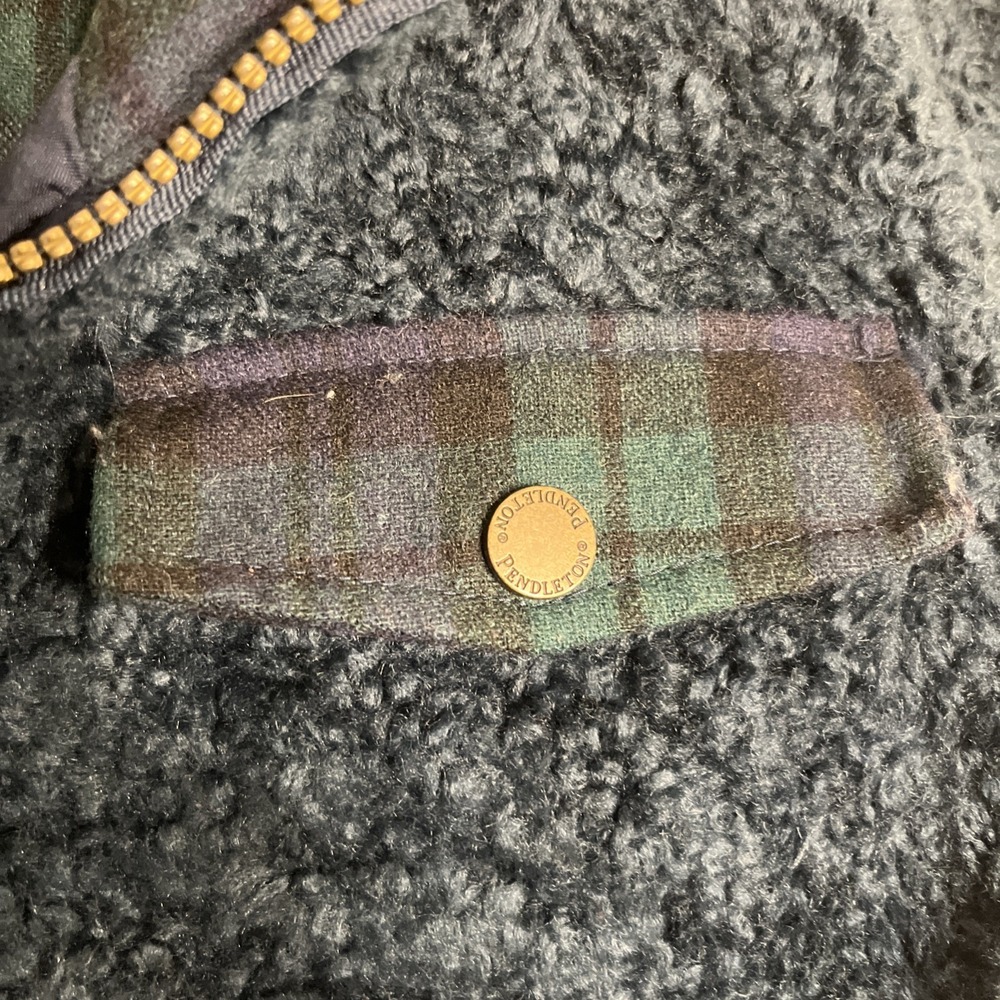 Pendleton Jacket Womens Medium Blue Green Full Zip Deep Pile Coat Mock Neck - Picture 6 of 8